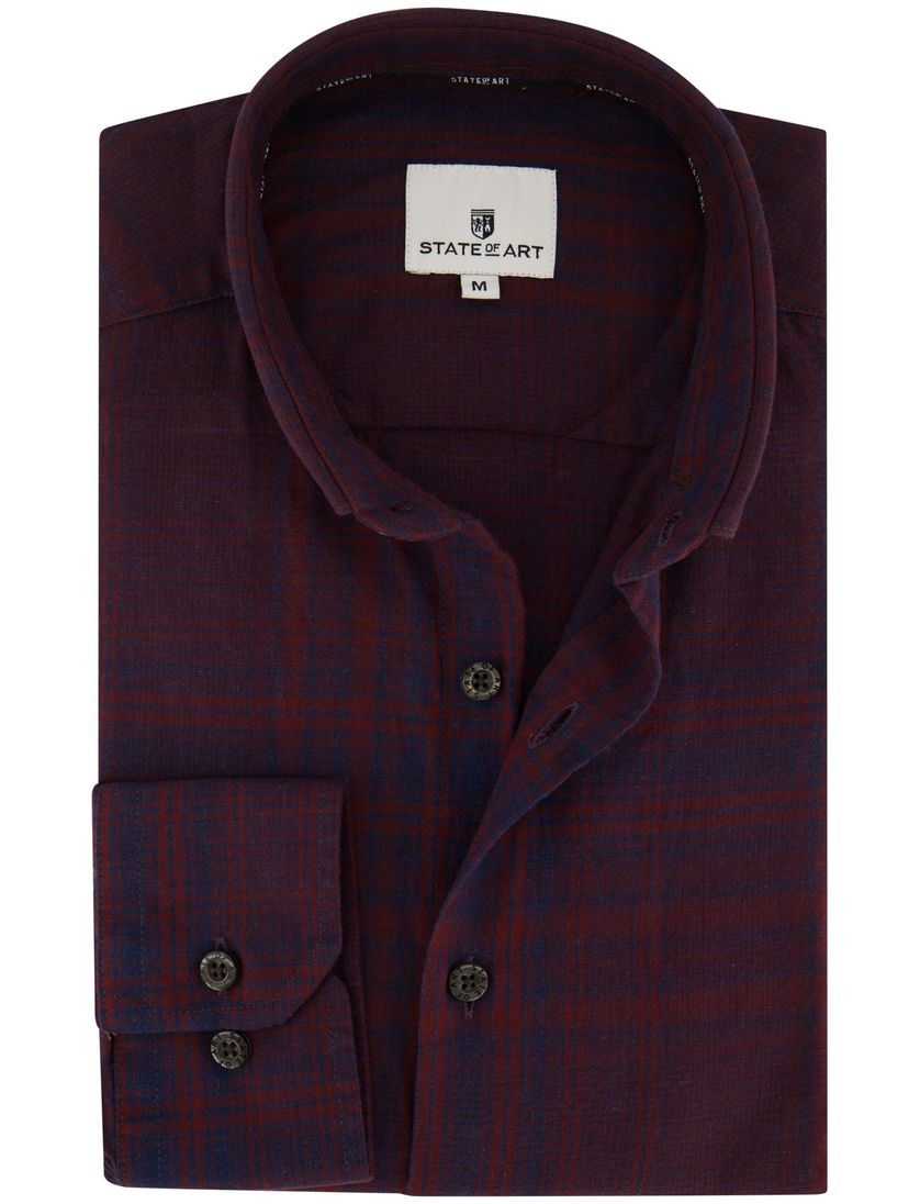 State of Art casual overhemd bordeaux geruit wijde fit