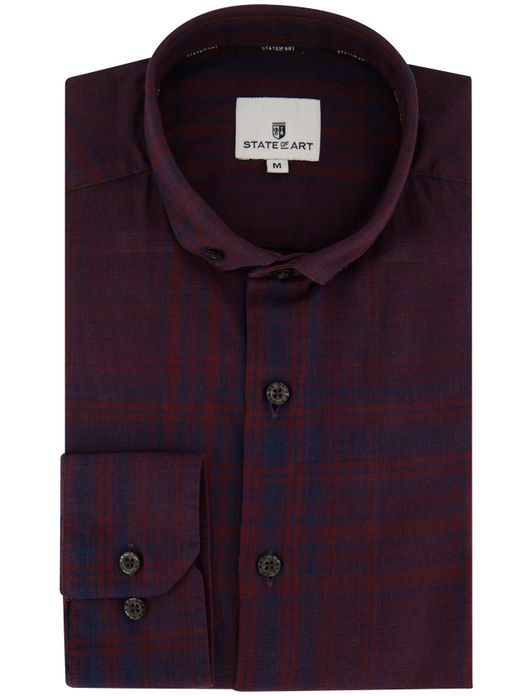 casual overhemd State of Art bordeaux geruit katoen wijde fit