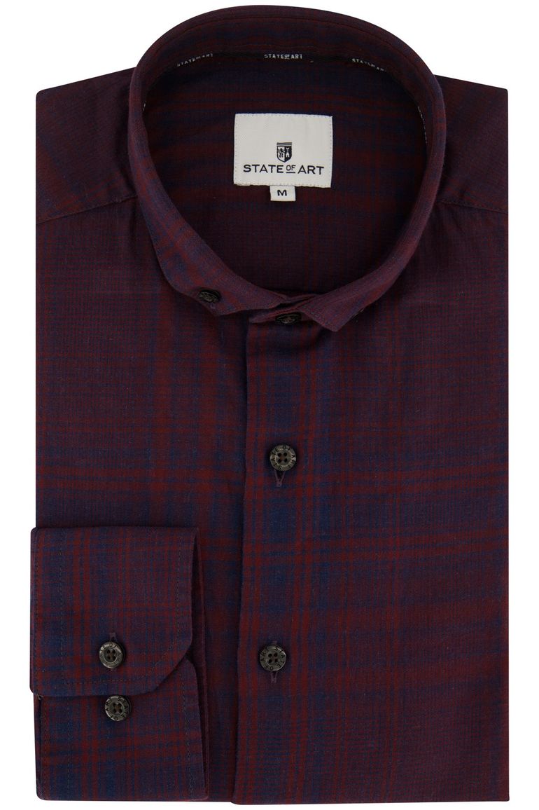 casual overhemd State of Art bordeaux geruit katoen wijde fit
