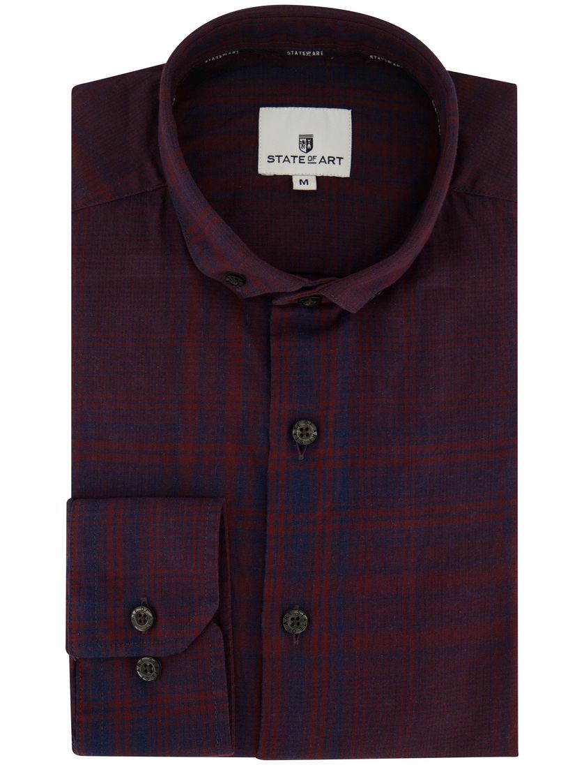 State of Art casual overhemd bordeaux geruit wijde fit