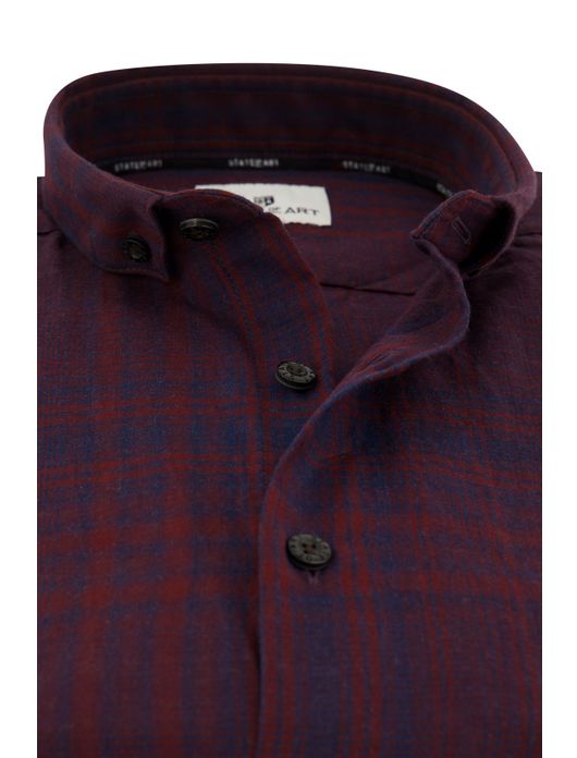casual overhemd State of Art bordeaux geruit katoen wijde fit