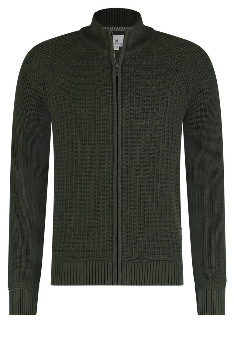 State of Art vest groen rits effen met structuur katoen