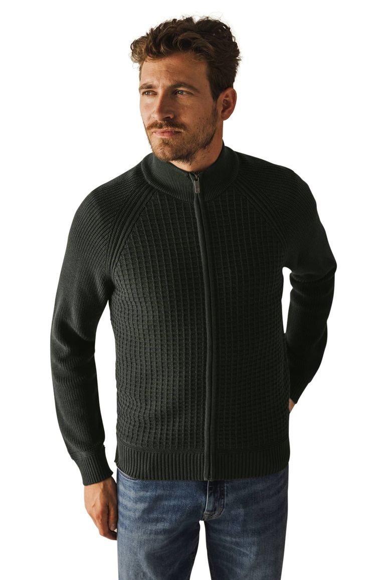 State of Art vest groen rits effen met structuur katoen