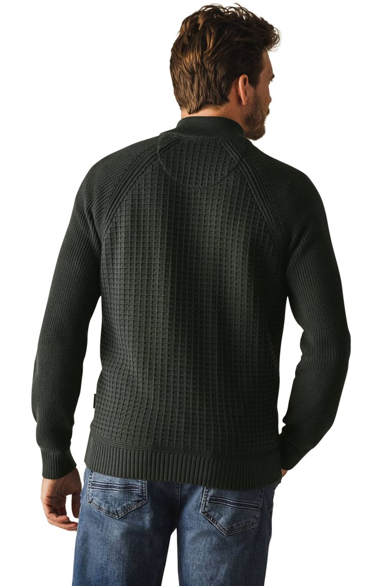 State of Art vest groen rits effen met structuur katoen