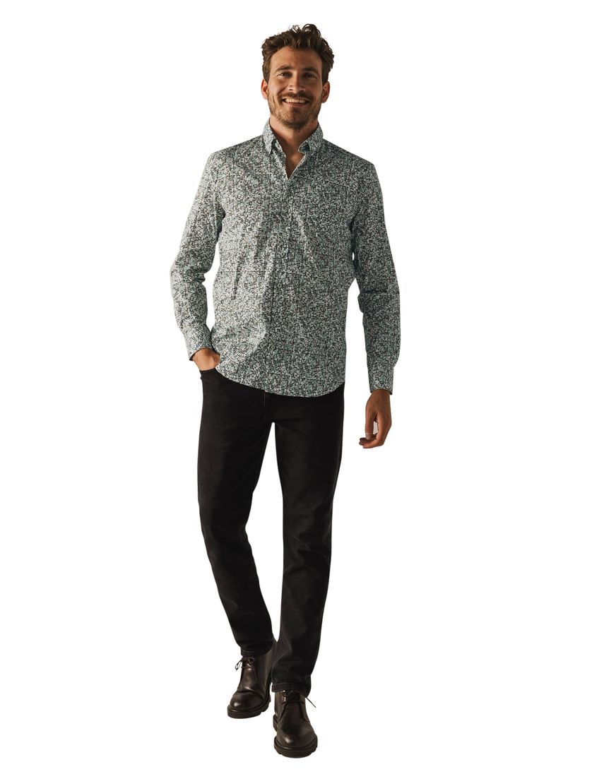 State of Art casual overhemd blauw geprint stretch wijde fit