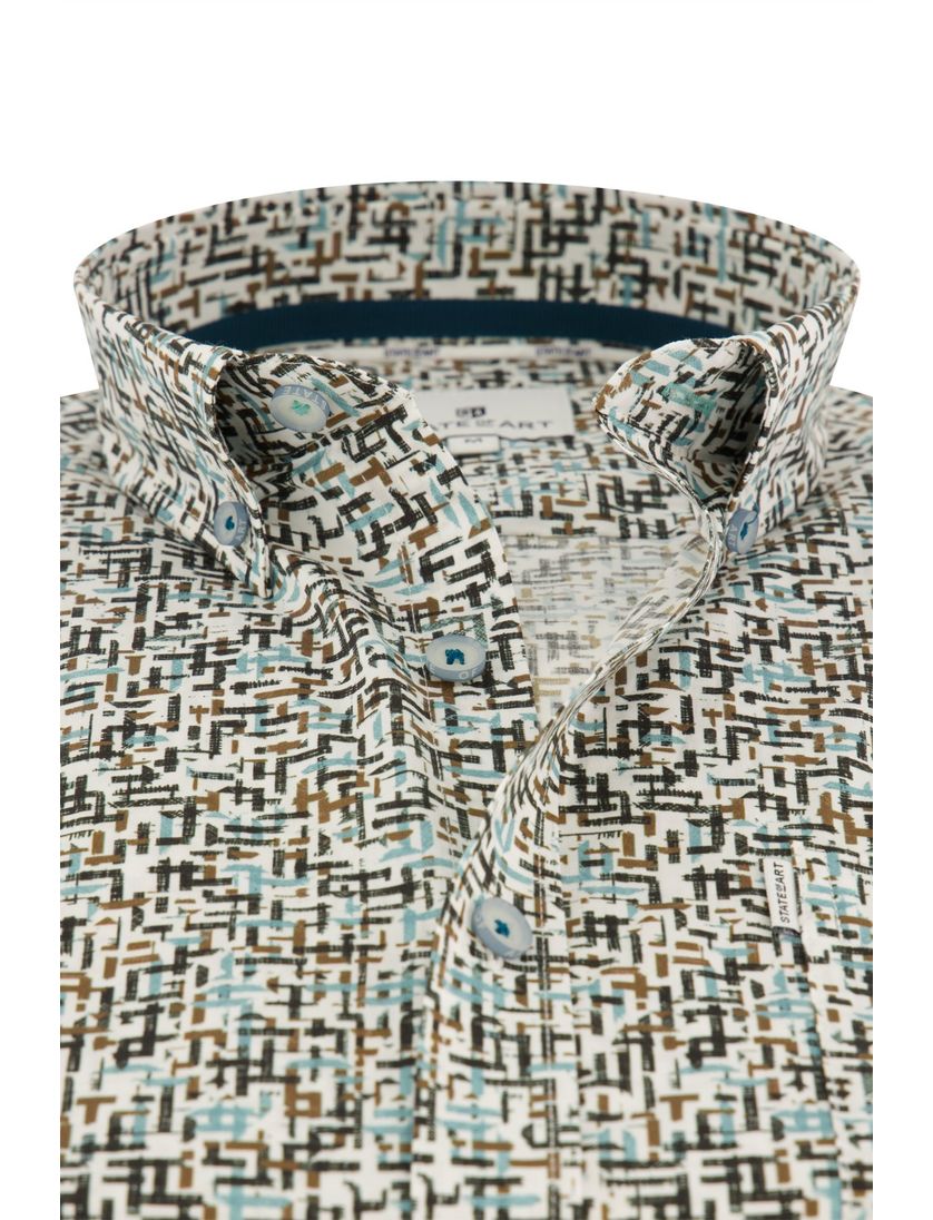 State of Art casual overhemd blauw geprint stretch wijde fit