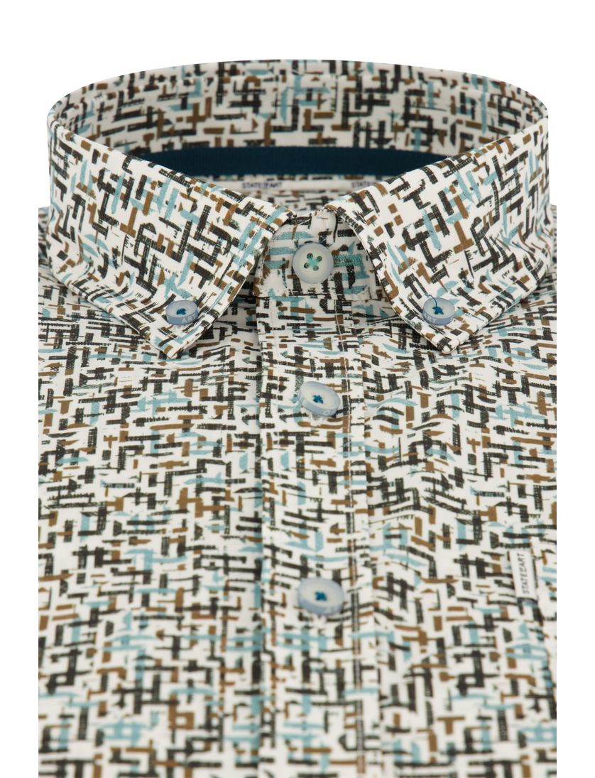 State of Art casual overhemd blauw geprint stretch wijde fit