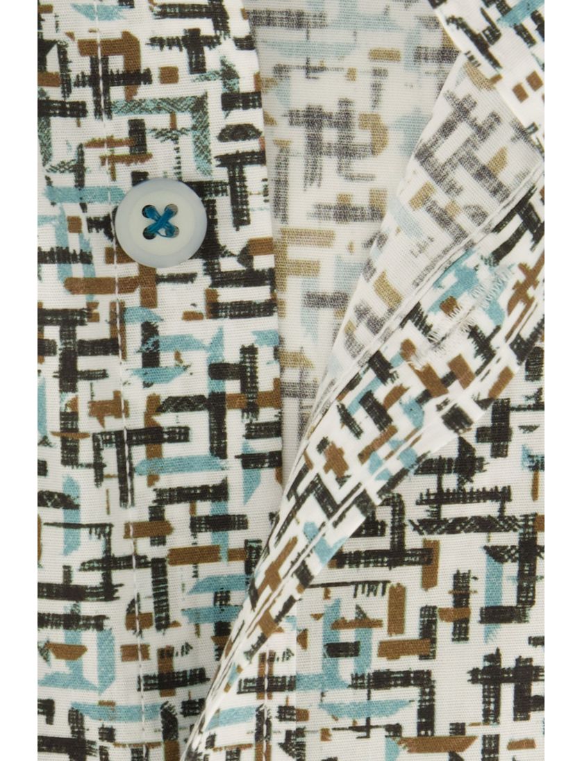 State of Art casual overhemd blauw geprint stretch wijde fit