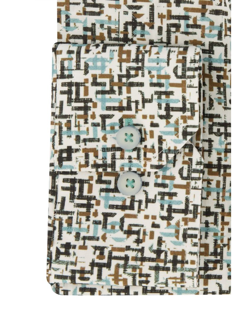 State of Art casual overhemd blauw geprint stretch wijde fit