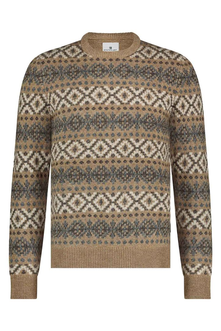 Trui State of Art bruin geprint wijde fit