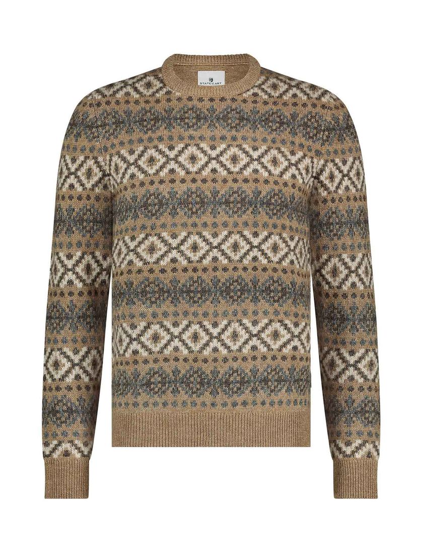 Trui State of Art bruin geprint wijde fit
