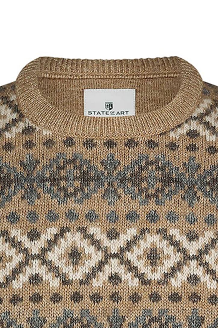 Trui State of Art bruin geprint wijde fit