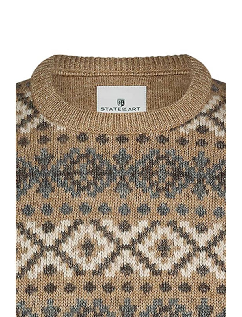 Trui State of Art bruin geprint wijde fit