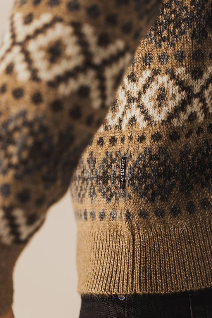 Trui State of Art bruin geprint wijde fit