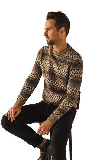 State of Art Trui State of Art bruin geprint wijde fit