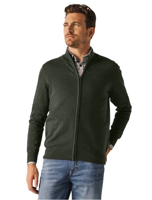 vest State of Art groen effen katoen rits