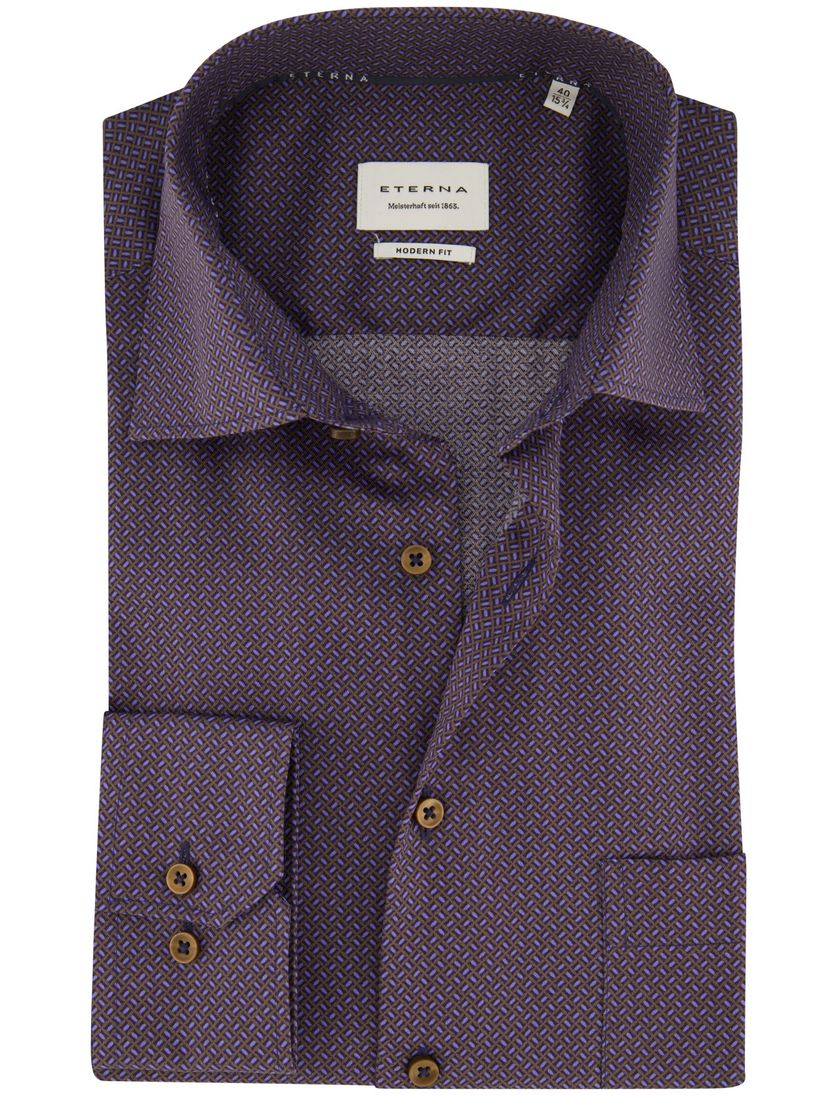 Eterna overhemd paars geprint ml 7 katoen