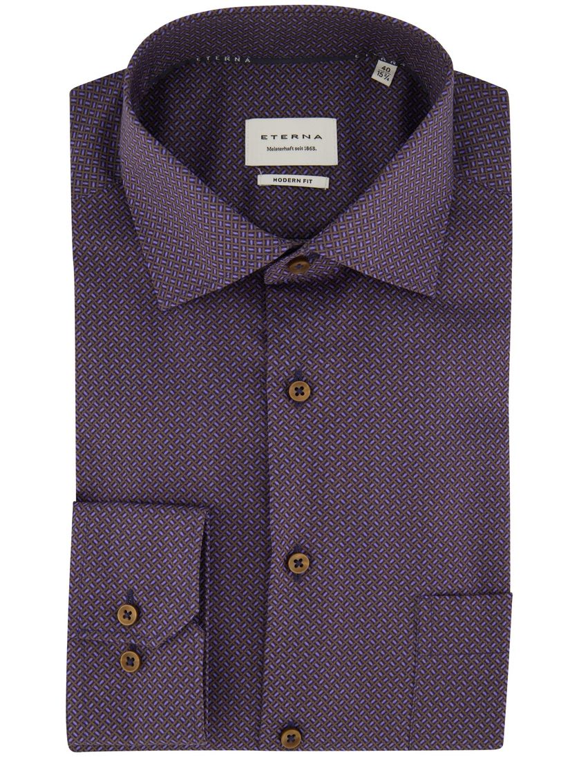 Eterna overhemd paars geprint ml 7 katoen