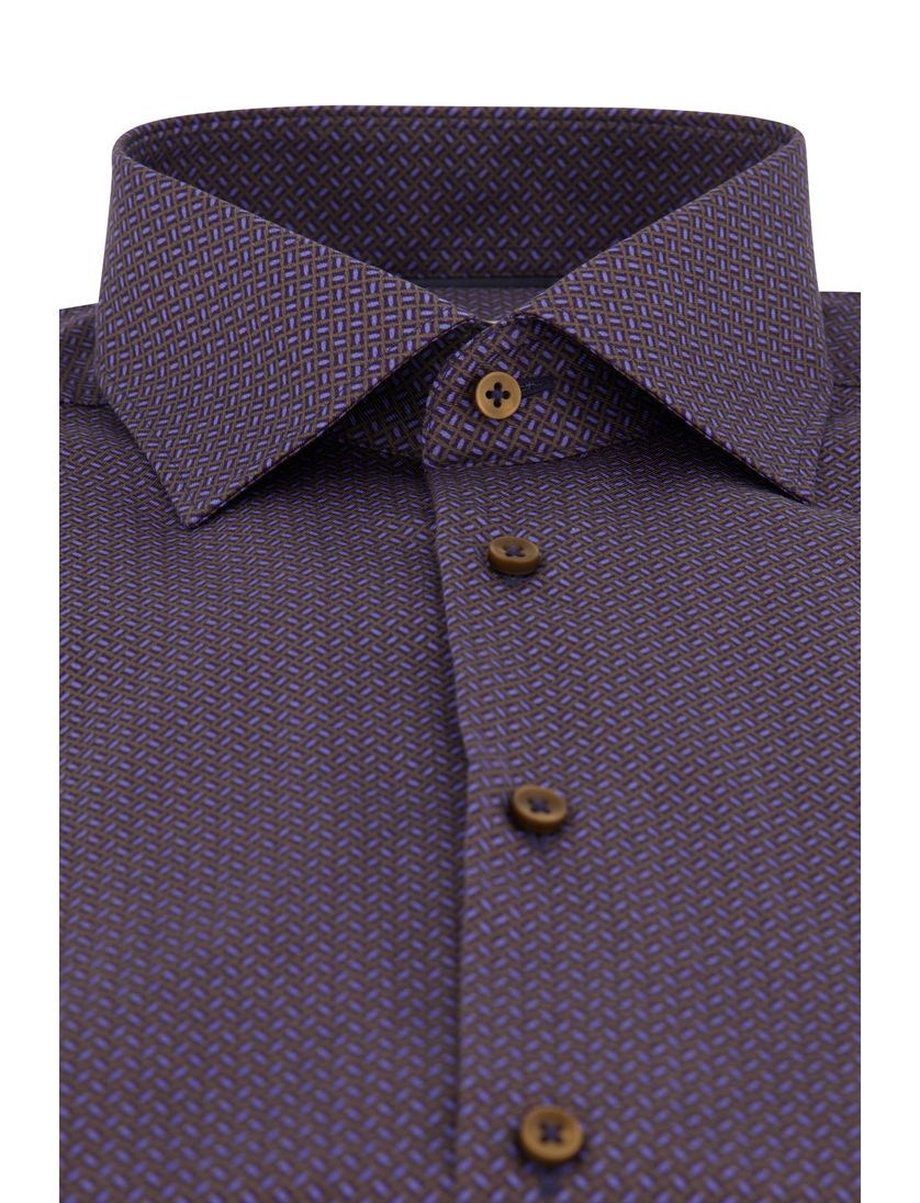 Eterna overhemd paars geprint ml 7 katoen