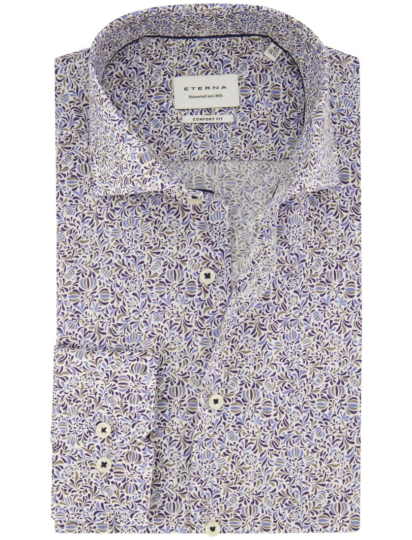 Geprint Eterna ml7 overhemd comfort fit blauw