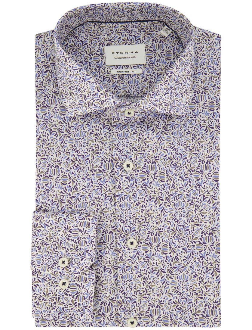 Geprint Eterna ml7 overhemd comfort fit blauw