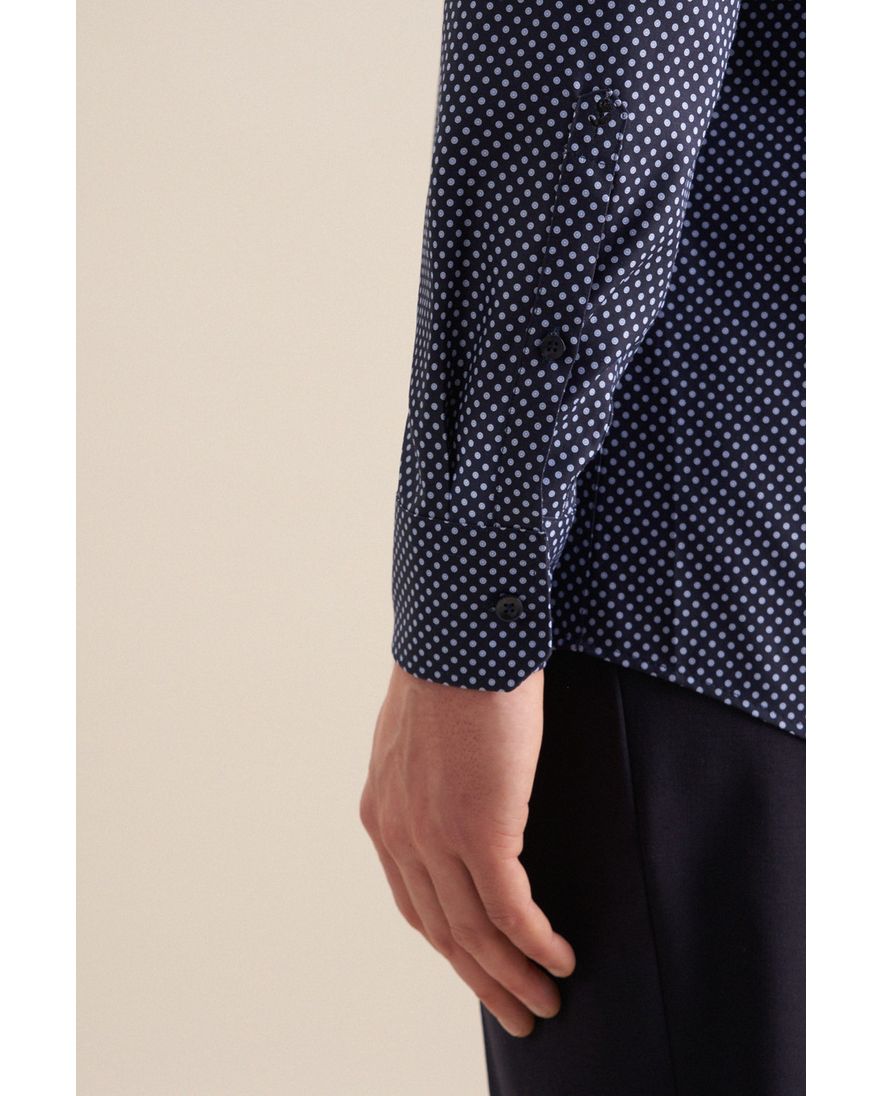 Seidensticker overhemd blauw geprint zonder borstzak