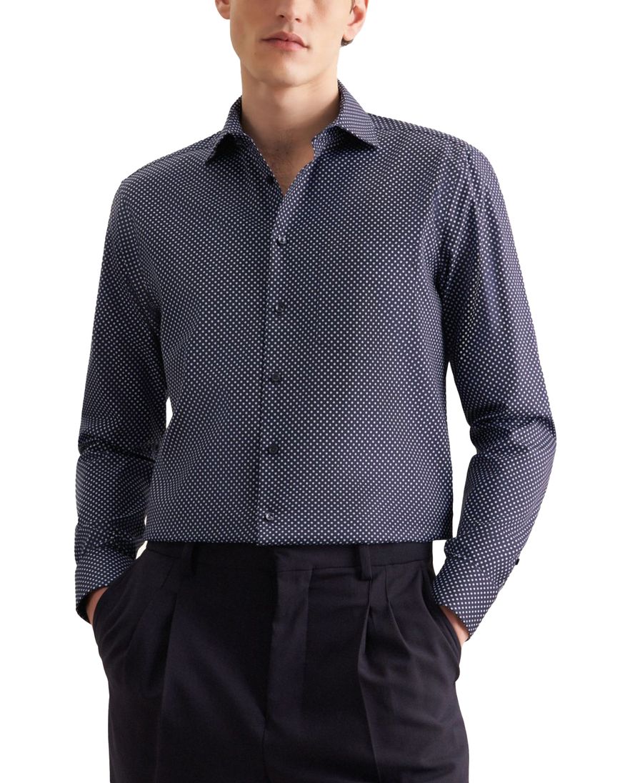 Seidensticker overhemd blauw geprint zonder borstzak