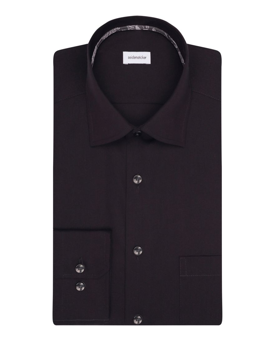 Seidensticker Regular overhemd zwart effen 100% katoen