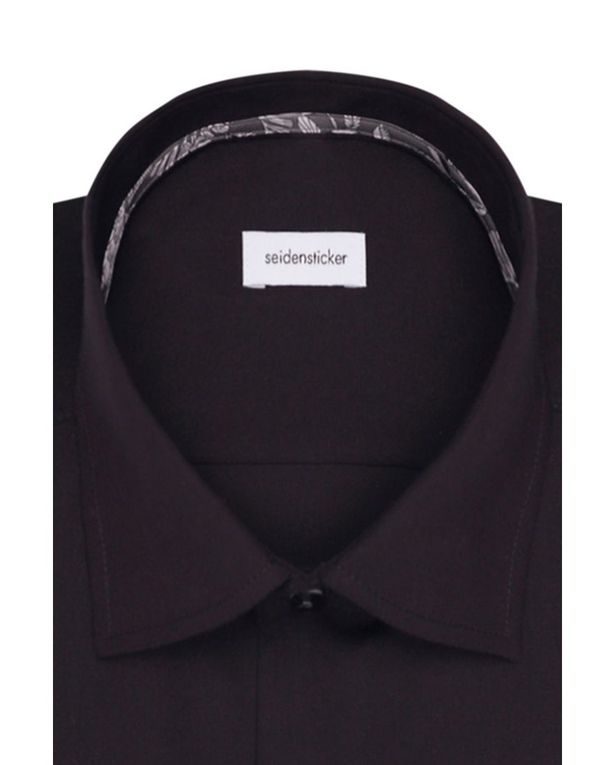 Seidensticker Regular overhemd zwart effen 100% katoen