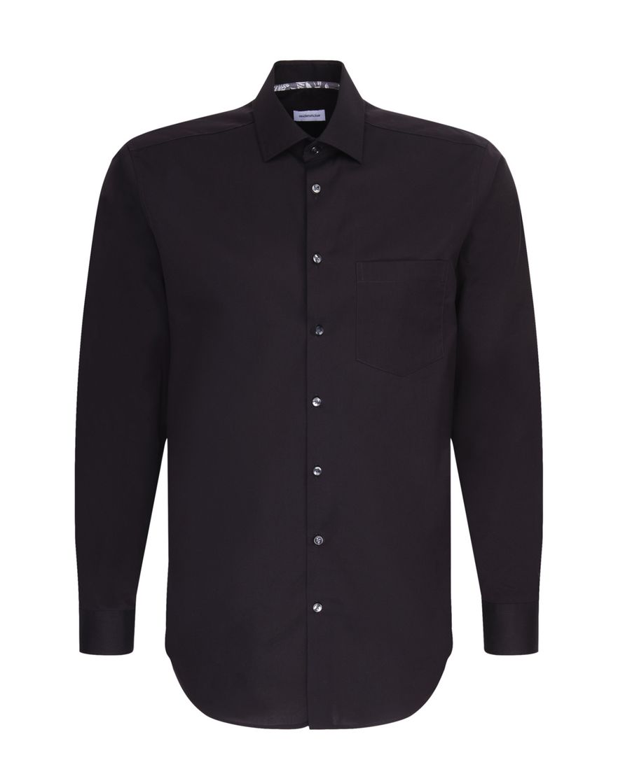 Seidensticker Regular overhemd zwart effen 100% katoen