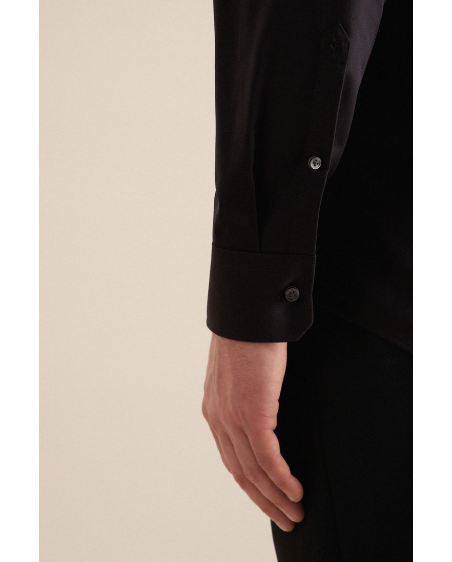 Seidensticker Regular overhemd zwart effen 100% katoen