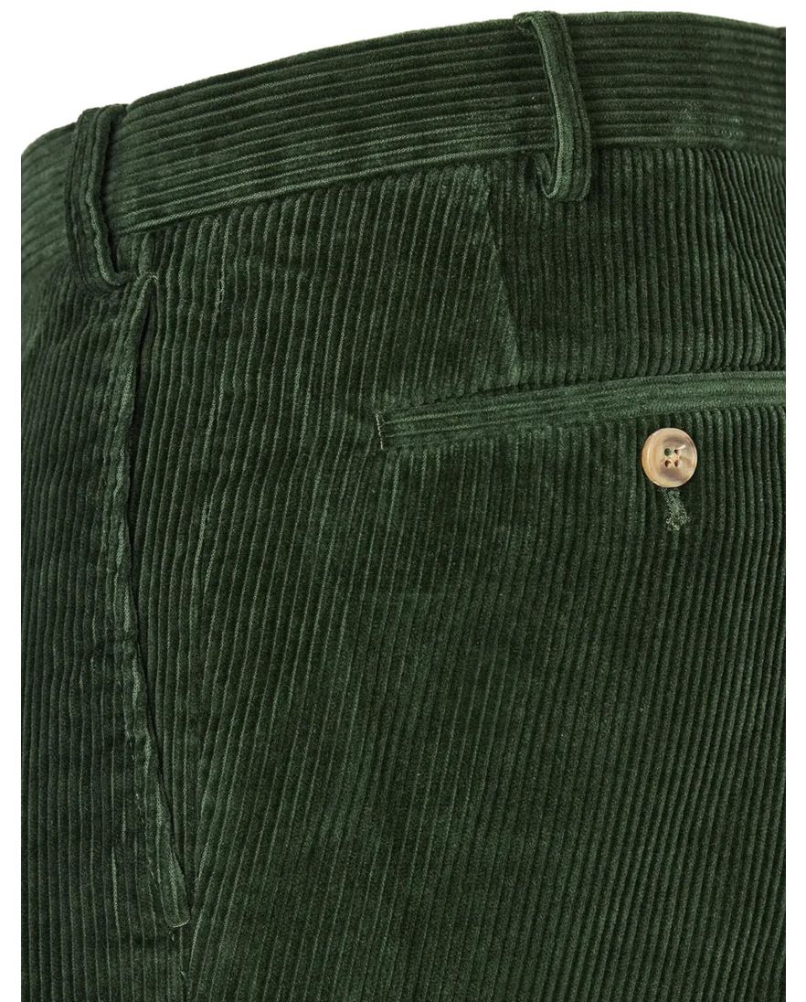 Hiltl flatfront donkergroen ribstof normale fit corduroy
