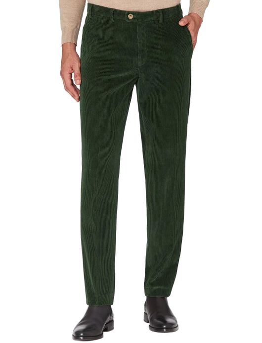Hiltl flatfront donkergroen ribstof normale fit corduroy