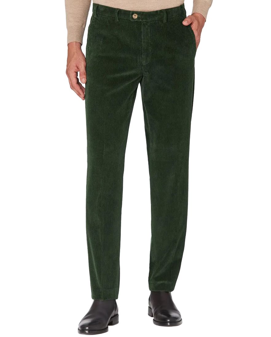 Hiltl flatfront donkergroen ribstof normale fit corduroy
