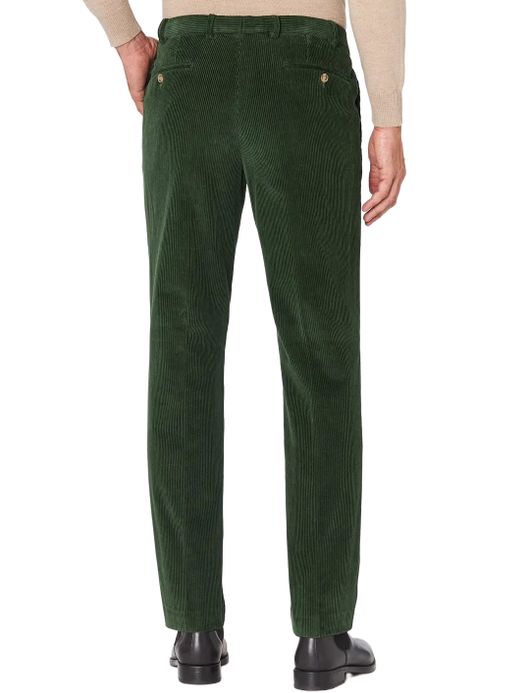 Hiltl flatfront donkergroen ribstof normale fit corduroy