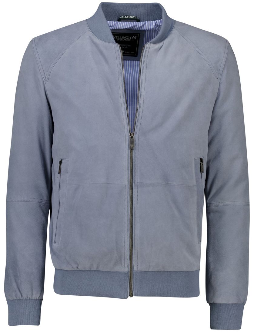 leren Wellington of Bilmore bomberjack effen lichtblauw