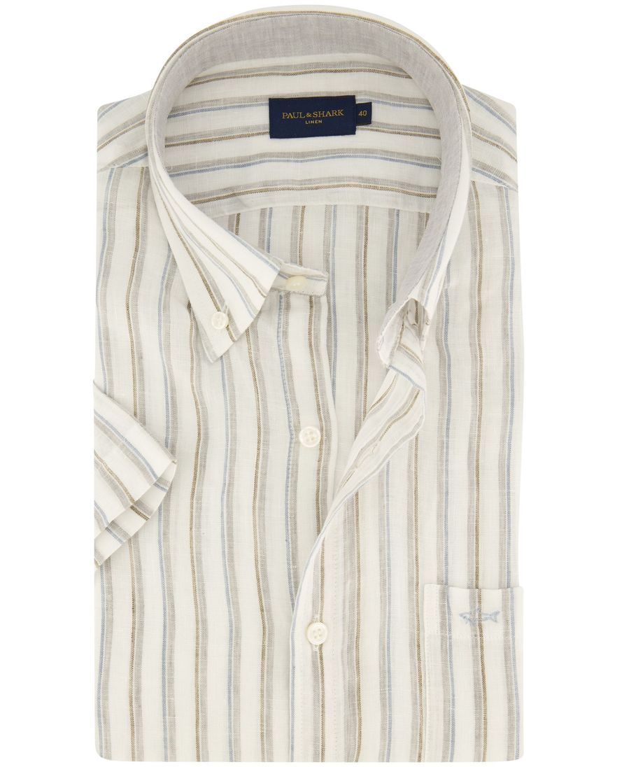 Paul & Shark overhemd korte mouw linnen wit gestreept