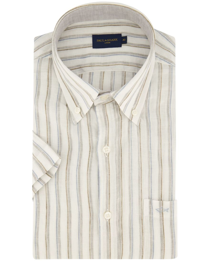 Paul & Shark overhemd korte mouw linnen wit gestreept