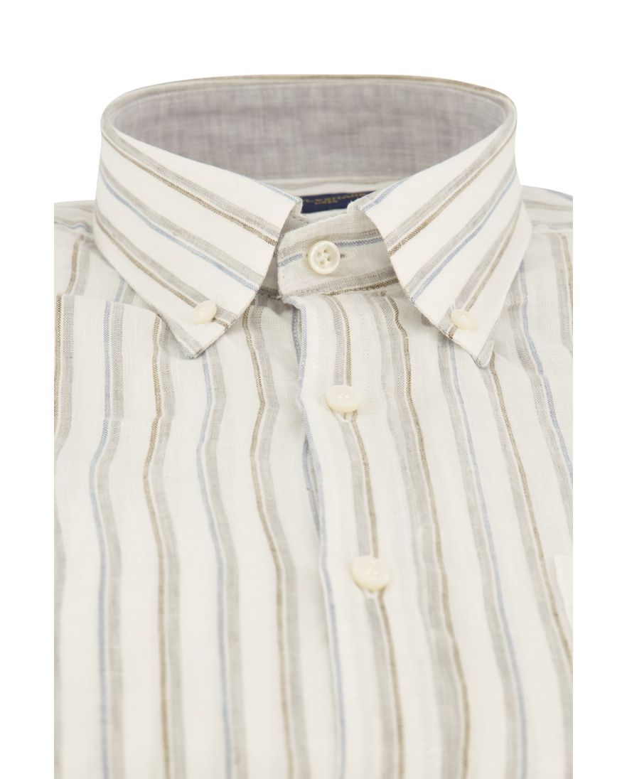 Paul & Shark overhemd korte mouw linnen wit gestreept