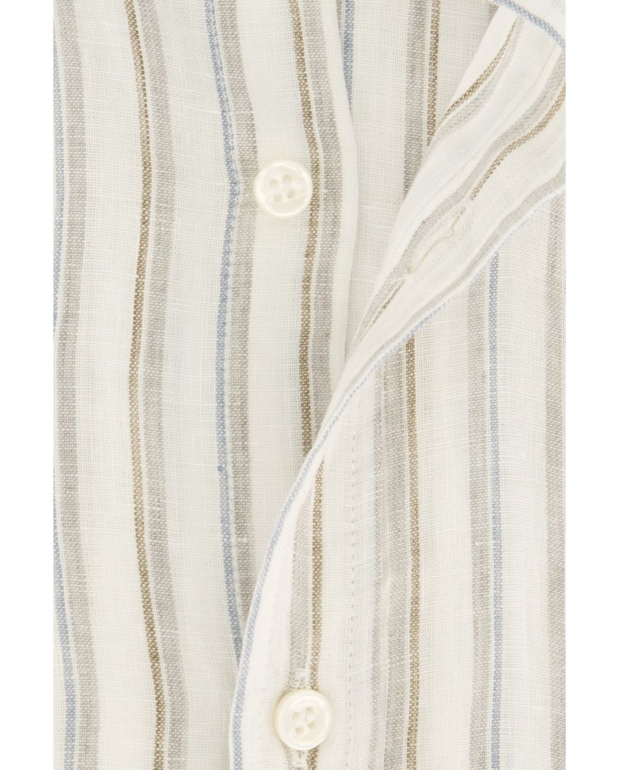 Paul & Shark overhemd korte mouw linnen wit gestreept