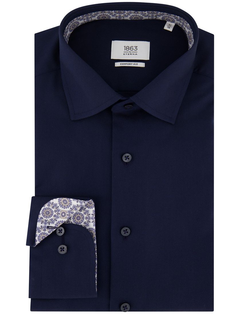 overhemd Eterna Comfort Fit donkerblauw strijkvrij