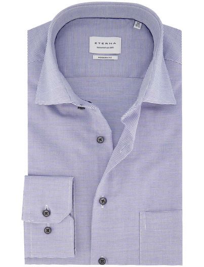 Eterna Eterna Modern Fit overhemd donkerblauw patroon katoen