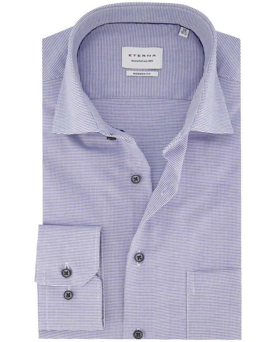 Eterna strijkvrij overhemd donkerblauw patroon