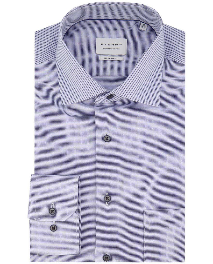 Eterna strijkvrij overhemd donkerblauw patroon