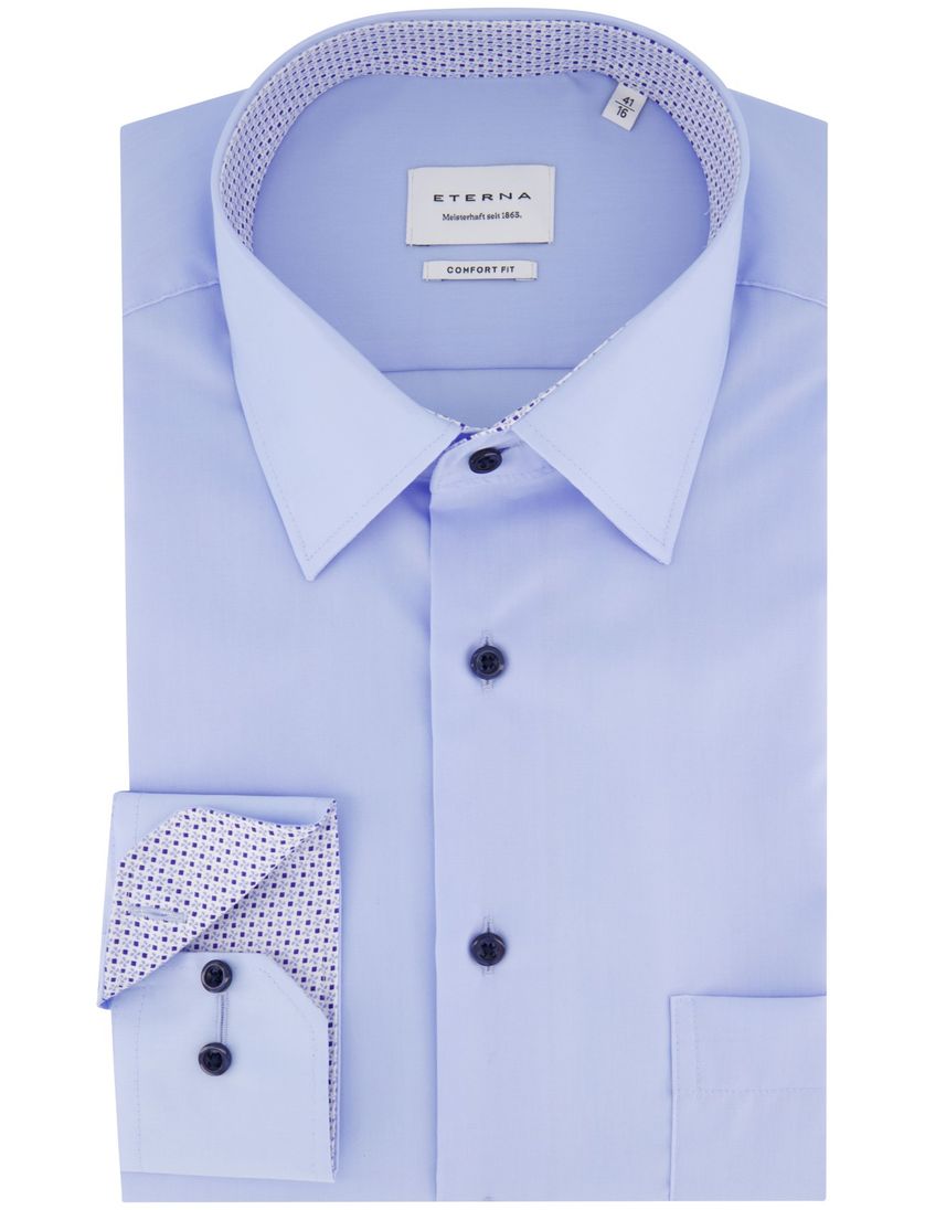 overhemd Eterna Comfort Fit blauw katoen