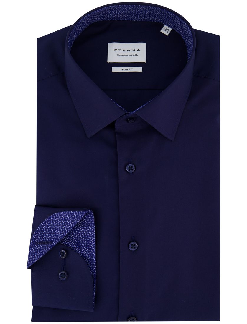 Eterna overhemd lange mouwen donkerblauw slim fit