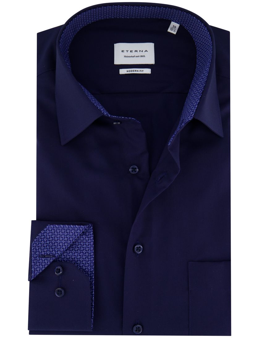 Eterna overhemd lange mouwen donkerblauw modern fit