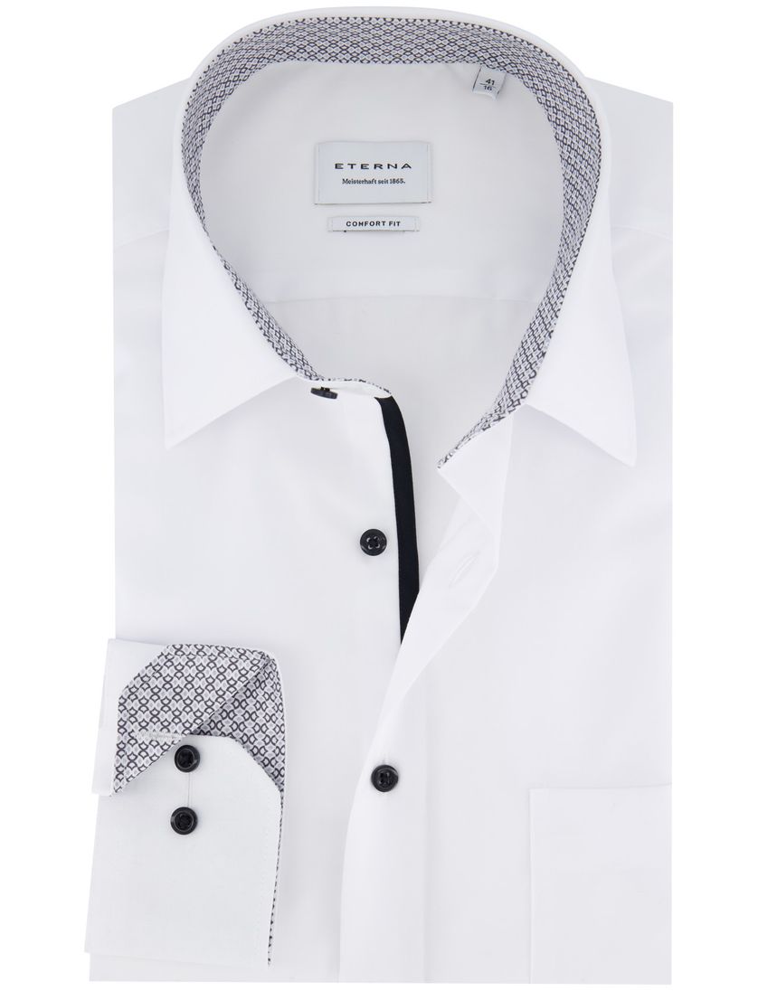Eterna overhemd wit comfort fit donkere knopen