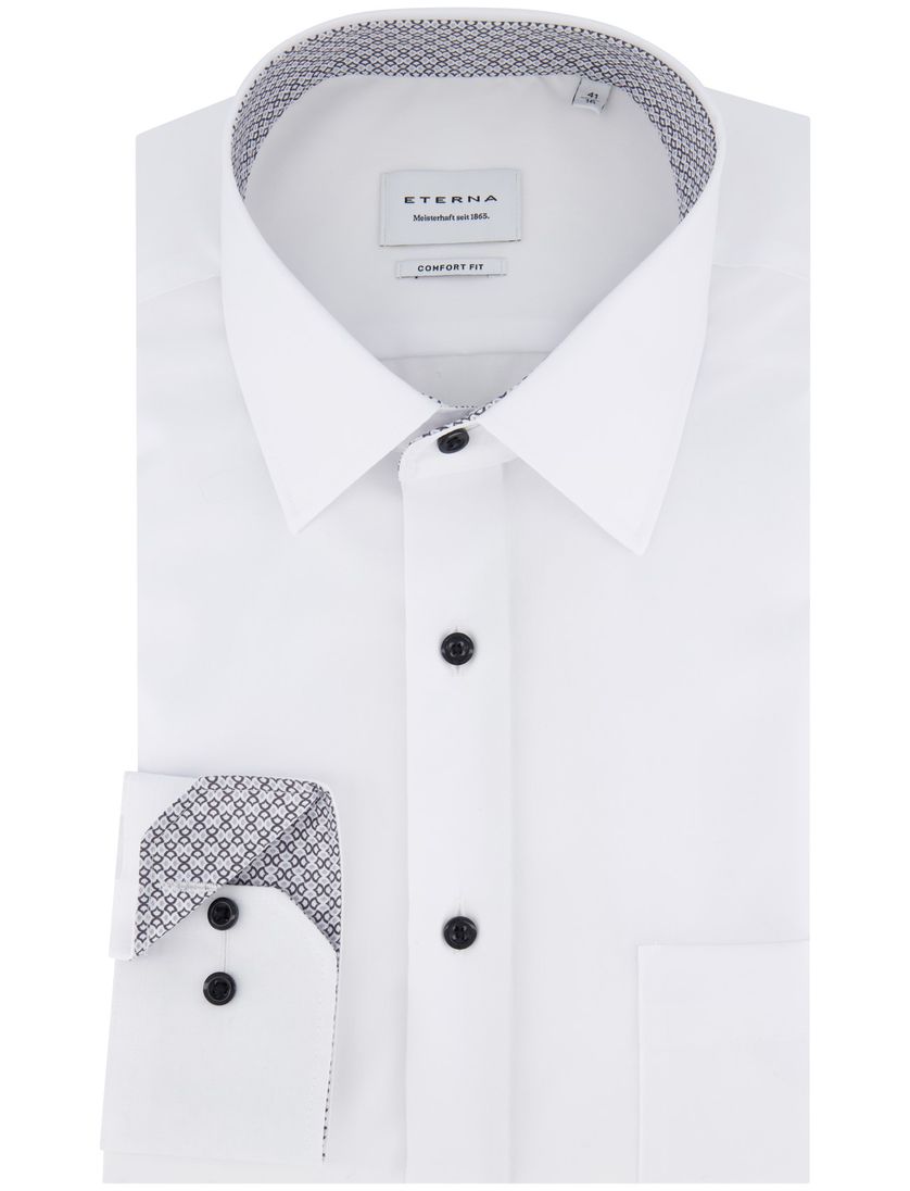 Eterna overhemd wit comfort fit donkere knopen