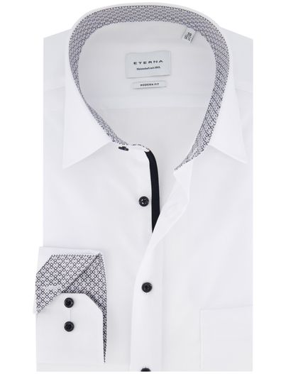 Eterna Eterna overhemd wit donkere knopen modern fit